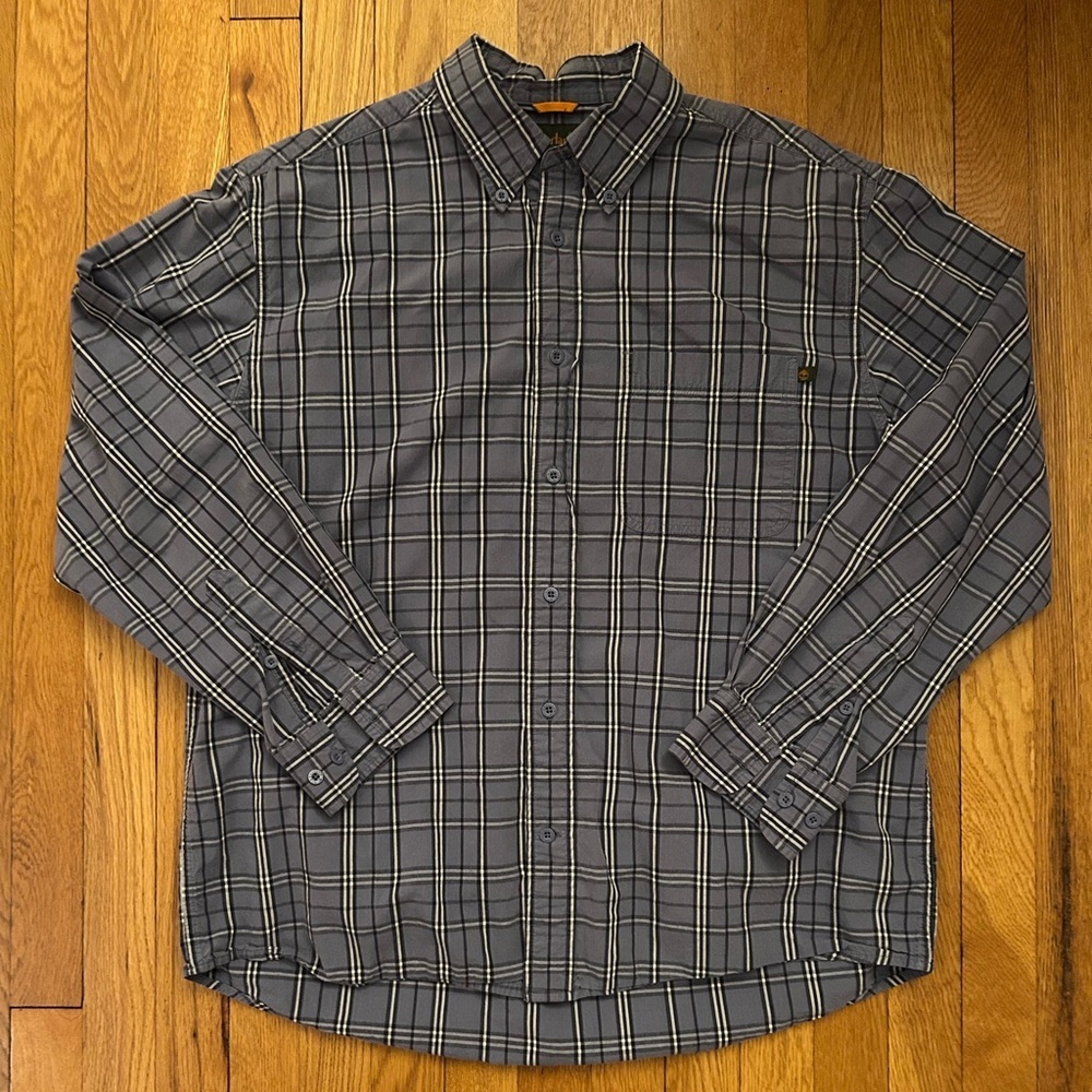 Timberland Men’s Slate Blue Checkered Long Sleeve Button Down Shirt - Size L